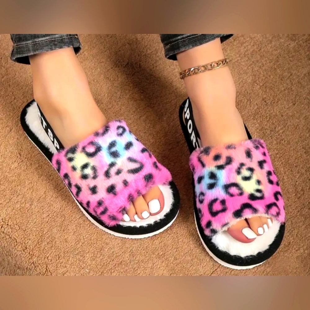2- Fuzzy Multi Color Slippers - Picture 2 of 3